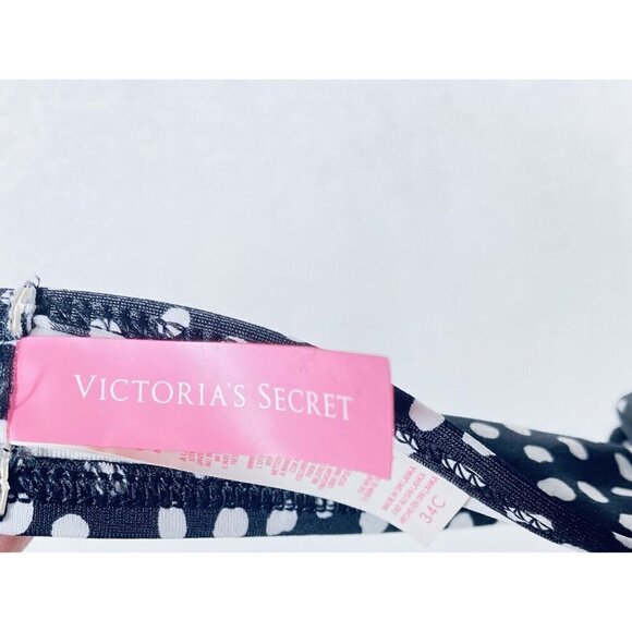 Victorias Secret Womens 34C The Wrap Halter Bikini Top Black White Underwire - Picture 8 of 10